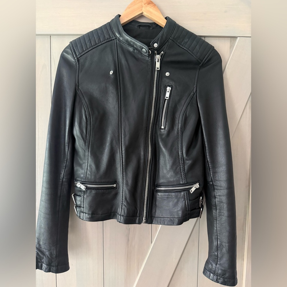 ZARA Women’s Black  Genuine Leather Moto Jacket, great condition, very soft - Picture 3 of 12